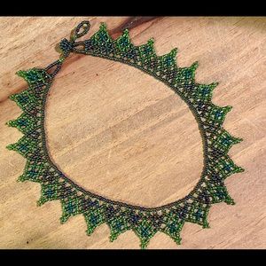 Emerald lime green gypsy Artisan necklace collar